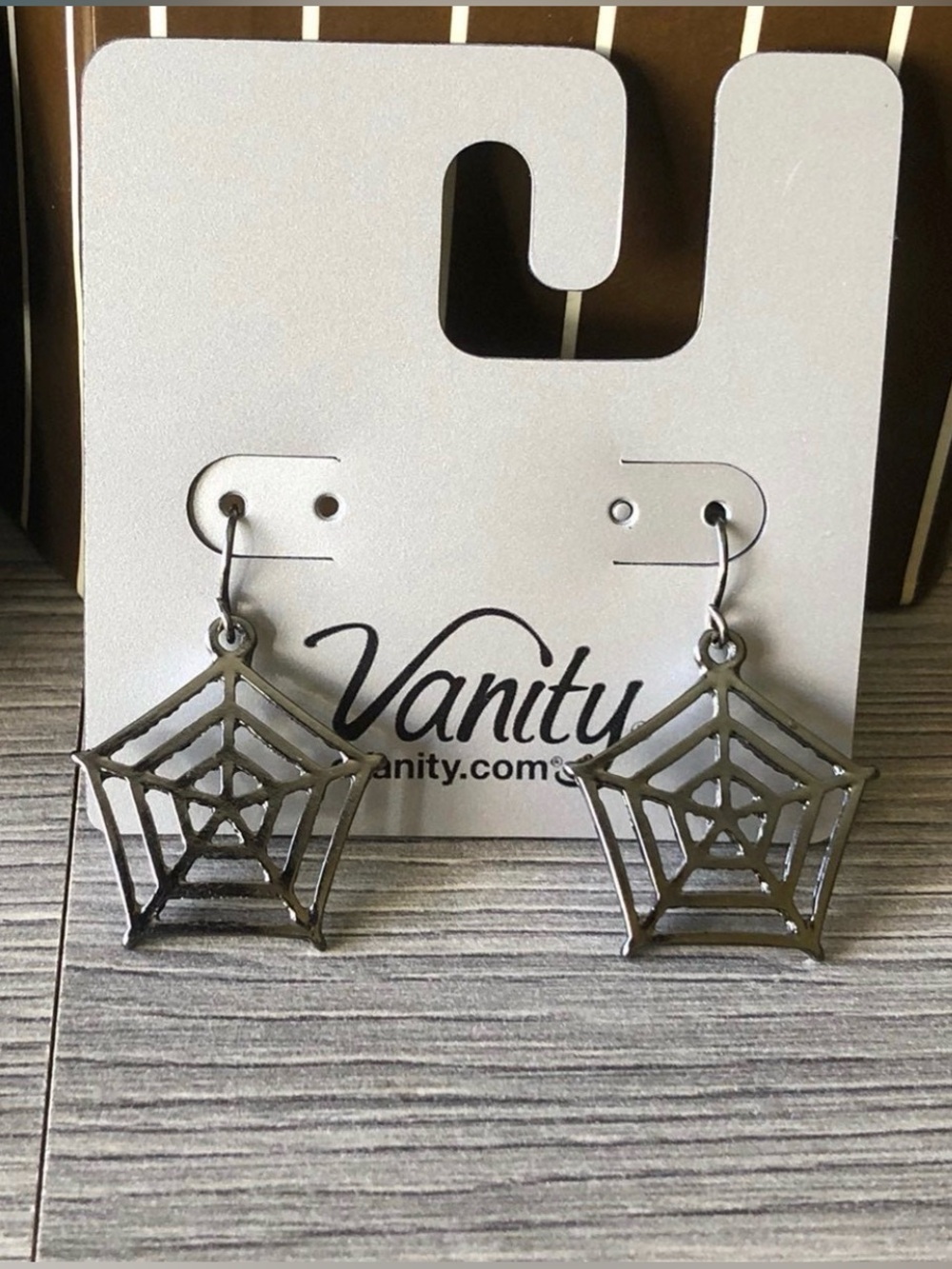Dark Silver Spider Web Dangle Earrings